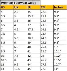 70 Genuine Size Chart For Womens Shoes