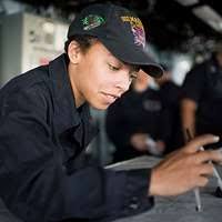 Quartermaster Seaman Apprentice Amber Minton adjusts headings