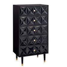 Made from chestnut and other hardwoods; 5 Drawer Geo Textured Chest Black Linon Target