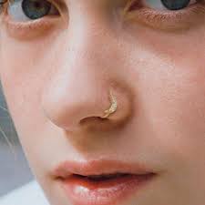 Tiny Crescent Moon Nose Ring Pavé Diamond CZ 20 Gauge Bendable Hoop Rook  Tragus Daith Helix Body Jewelry Dainty Nose Hoop