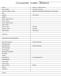 Character Sheet Character Template Writing Inspiration