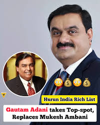 Gautam Adani and his family have secured the top spot in the 2024 Hurun India  Rich List, with a wealth of Rs. 11.6 lakh crore, surpassing Mukesh Ambani