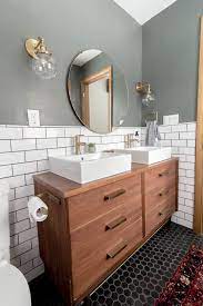 A new vanity is an easy bathroom makeover. Mid Century Dresser Into Vanity Bright Green Door