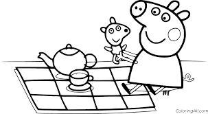 20 cursive coloring pages for upper elementary. Peppa Pig Having Picnic Coloring Page Coloringall