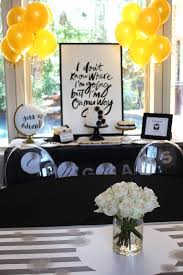 Black And Gold Graduation Decorations Ideas Black White Gold Graduation Party Kara S Party Ideas White Party Decorations Black And White Party Decorations Dessert Table Graduation