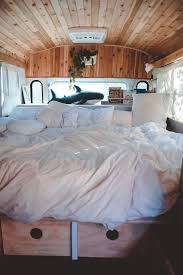 King Size Bed In Skoolie Tiny Home Vandwellers Home Bus House Small Home Offices