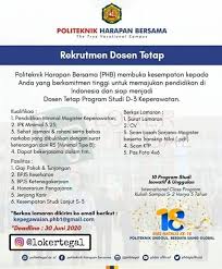 Ikuti juga kami di medsos agar tidak ketinggalan update loker. Lowongan Kerja Politeknik Harapan Bersama Tegal Sarjana Pendidikan Apoteker
