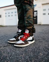 Take note of how thick the swoosh is but when it runs over the lace panel join it stays relatively flat. Aj1 Travis Scott Air Jordans Jordan Fashions Jordan 1 Retro High