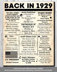 1929 Zuruck In 1929 Zeitung Poster Geburtstag 1929 Fakten 16 X 20 8 X 10 Instant Do History Birthday Poster Fun Facts Childhood Memories