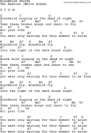 I got the idea of using a blackbird as a symbol for a black person. Song Lyrics With Guitar Chords For Blackbird The Beatles Ukulele Chords Songs Ukulele Songs Ukelele Songs