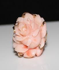 Large Vintage 1960 S 14k Gold Carved Angel Skin Coral Rose Flower Ring Size 7 5 Antique Costume Jewelry Vintage Jewelry Cameo Jewelry