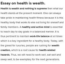 Essay On Health Is Wealth For About 200to 250 Words In An Easy Language Brainly In
