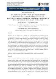 Pendidikan dalam suatu masyarakat demokratis berkorelasi positif dengan pengaruh yang mampu menjadi kekuatan mobilitas dukungan. Pdf Peranan Guru Pendidikan Islam Dalam Membawa Transformasi Terhadap Mobiliti Sosial Dalam Masyarakat