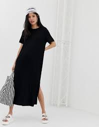Monki Split Side Midi T Shirt Dress In Black Asos Platya Futbolki Platya Maksi Iz Hlopka Platya V Pol S Otkrytoj Spinoj