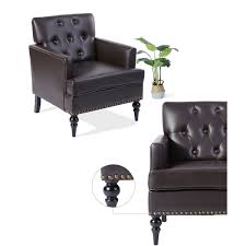 Arm Chair Pu Faux Leather Upholstered Accent Chair Leisure Single Sofa Wood Leg Upholstered Accent Chairs Leather Armchair Wood Sofa