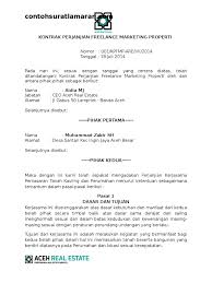 Contoh surat » surat perjanjian » contoh surat perjanjian kerja karyawan (staf sparepart). Contoh Surat Kontrak Kerja Marketing Property