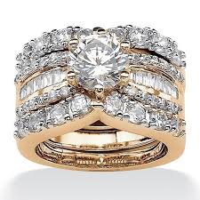 Yellow Gold Over Sterling Silver Cubic Zirconia Bridal Ring Set Wedding Ring Sets Silver Rings With Stones Bridal Ring Sets