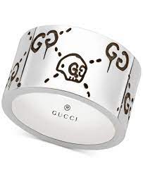 Gucci Men S Gucci Ghost Sterling Silver Wide Ring Ybc455319001020 Sterling Silver Wide Ring Gucci Ghost Gucci