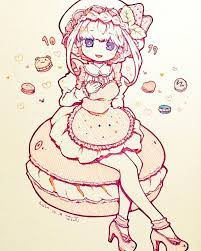 totsuki di instagram マカロンのお姉さん イラスト アート 絵 コミックイラスト 女の子 アナログ オリジナル ボールペン 1日1絵 マカロン illustration art drawing painting artwork art humanoid sketch