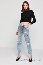 2020 Boyfriend Kot Modelleri Mavi Dusuk Bel Yirtik Moda Stilleri Kotlar Kiyafet