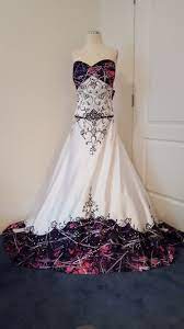 Anita Wedding Gown With Muddy Girl Camo As The Accent Color White Satin With Black Em Camo Wedding Dresses Purple Wedding Dress Camouflage Wedding Dresses