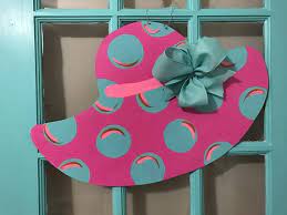 Kentucky Derby Big Floppy Hat Wooden Door Hanger Pink With Aqua Polka Dots It Is Lightweight Enough To Hang Wooden Door Hangers Wooden Doors Door Hangers Diy