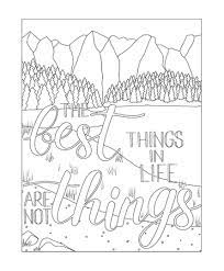 Page De Livre A Colorier Avec Des Paysages De Montagne Et De Lac Dessin Anti Stress Adulte Avec Citation D Aventure Les Meilleures Choses Dans La Vie Ne Sont Pas Des Choses Doodle Dessine