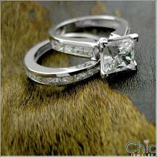 Matching Set 1 5 Princess Center Channel Cubic Zirconia Cz Ring 14k Engagement Ring Rings Wedding Rings Engagement