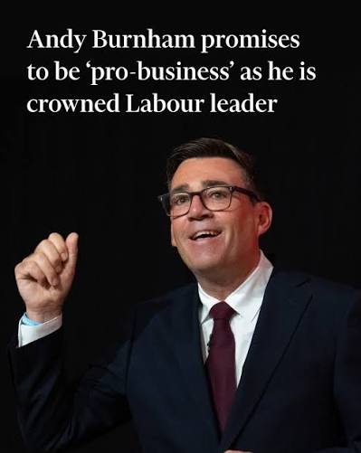 Andy Burnham promised to be a 'pro-business' prime minister and to 'take  power back from Westminster' as he was crowned leader of the ruling Labour  Party on Friday. https://ft.trib.al/cI4upLK
