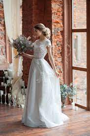 Wedding Dress Lora A Line Wedding Dress Boned Open Back Wedding Dress Covered Shoulders Short Train Weding Dress Wedding Dresses Short Wedding Dress Open Back Wedding Dress
