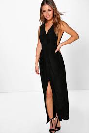 Petite Plunge Drape Maxi Dress Boohoo In 2020 Petite Maxi Dress Maxi Bridesmaid Dresses Drape Maxi Dress
