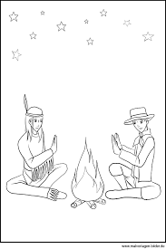 Malvorlage Indianer Und Cowboy Am Lagerfeuer