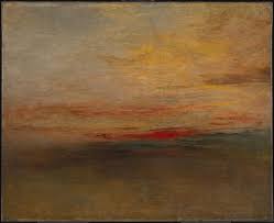 While turner's earlier paintings and drawings show the most accurate observation of architectural and natural detail, in his later work this precision is sacrificed to general effects of colour and light with the barest indication of mass. Sunset Joseph Mallord William Turner C 1830 5 Tate