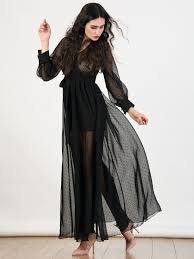 Black Plunge Neck Long Sleeve Sheer Chiffon Maxi Dress Choies Com Best Maxi Dresses Maxi Dress Shop Black Dresses