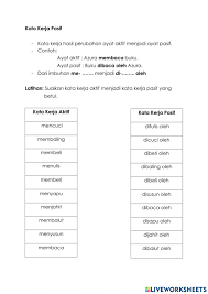 Mendarat kebalikan dari kata kerja aktif, kata kerja pasif adalah kata kerja yang berposisi sebagai korban dan. Kata Kerja Pasif Tahun 1 Worksheet