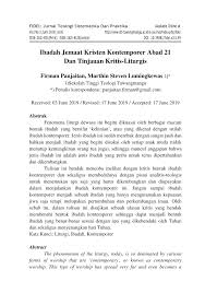 Ibadah minggu 19 april 2020junico purba. Pdf Ibadah Jemaat Kristen Kontemporer Abad 21 Dan Tinjauan Kritis Liturgis