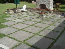 I Like This Idea Of Square Concrete Slabs For Patio Might Not Be Feasible With The Grading Though Farmhousepatioi Patio Flooring Patio Stones Patio Pictures