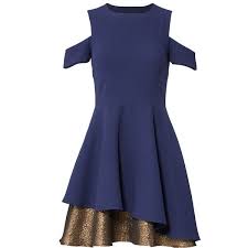 Slate Willow Navy Tier Gold Dress 35 Liked On Polyvore Featuring Dresses Gold Dress Navy Cocktail Dress Blue Colour Dress Gold Cocktail Dress