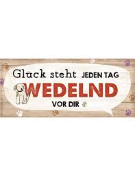 Gluck Steht Jeden Tag Wedelnd Vor Dir Hunde Spruch Auf Blechschild 30 Cm Breit