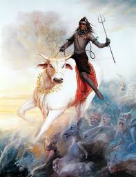 Shiva En Su Toro Nandi Con Sus Seguidores Fantasmales En El Fondo Lord Shiva Tokoh Sejarah Lukisan Seni