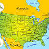 Map of the united states map of the contiguous united states the map shows the contiguous usa (lower 48) and bordering countries with international boundaries, the national capital washington d.c., us states, us state borders, state capitals, major cities, major rivers, interstate highways, railroads (amtrak train routes), and major airports. 3