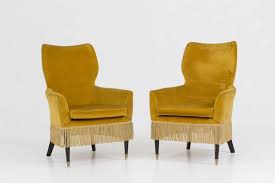 Pair Of Ladies Chairs By Paolo Buffa Italy 1960s Original Yellow Fabric And Black Lacquered Legs In Good Original Chair Ladies Chair Armchairs For Sale