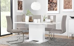 Grey with glass table top and 4 decorative chairs. Osaka White High Gloss Extending Dining Table With 4 Perth Stone Grey Leather Chairs Furniture And Choice