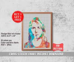 Modern mountain forest cross stitch pattern, nature landscape. Marianna On Twitter Portrait Of The Kurt Cobain Cross Stitch Pattern Crossstitch Interiordesign Nirvana Embroidery Art Kurtcobain Portrait Etsy Homedecor 90s Music Idol Creativity Rainbow Handmade Craftychaching Crafty Lovemusic