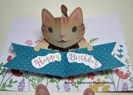 Diy cat 3d card / kirigami pattern. Happy Birthday Cat Pop Up Card