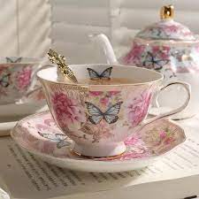 Coffee Cup Sets Colorful Butterfly Ceramic Tea Cups And Saucers Butterfly Tea Butterfly Tea Set Tea Cups