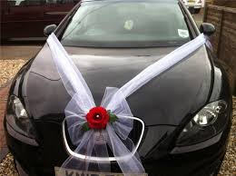 Wedding Car Flower Decoration White Organza Rose Detail Ribbon 2 Door Bows
