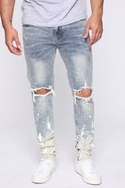 Impression Skinny Jeans Light Blue Wash Ripped Jeans Men Crazy Jeans Mens Outfits
