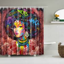 Black Art Shower Curtains Crescent Art Black Afro Girl Colorful Quote Hairstlye Shower Curtain Bathroom Decor Afro Girl Color Quotes Curtains