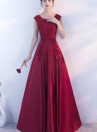 Pretty Wine Red Satin A Line Floor Length Prom Dress 2019 Round Neckl Bemybridesmaid Floor Length Prom Dresses Red Cocktail Dress Dresses